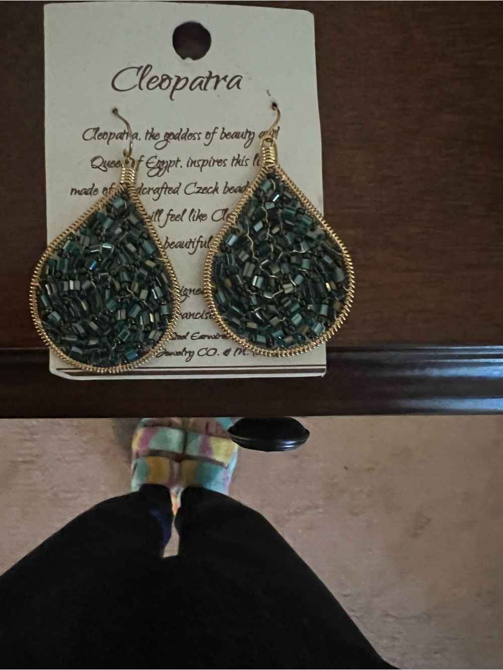 Patra Teardrop Beaded Earrings in Teal and Gold